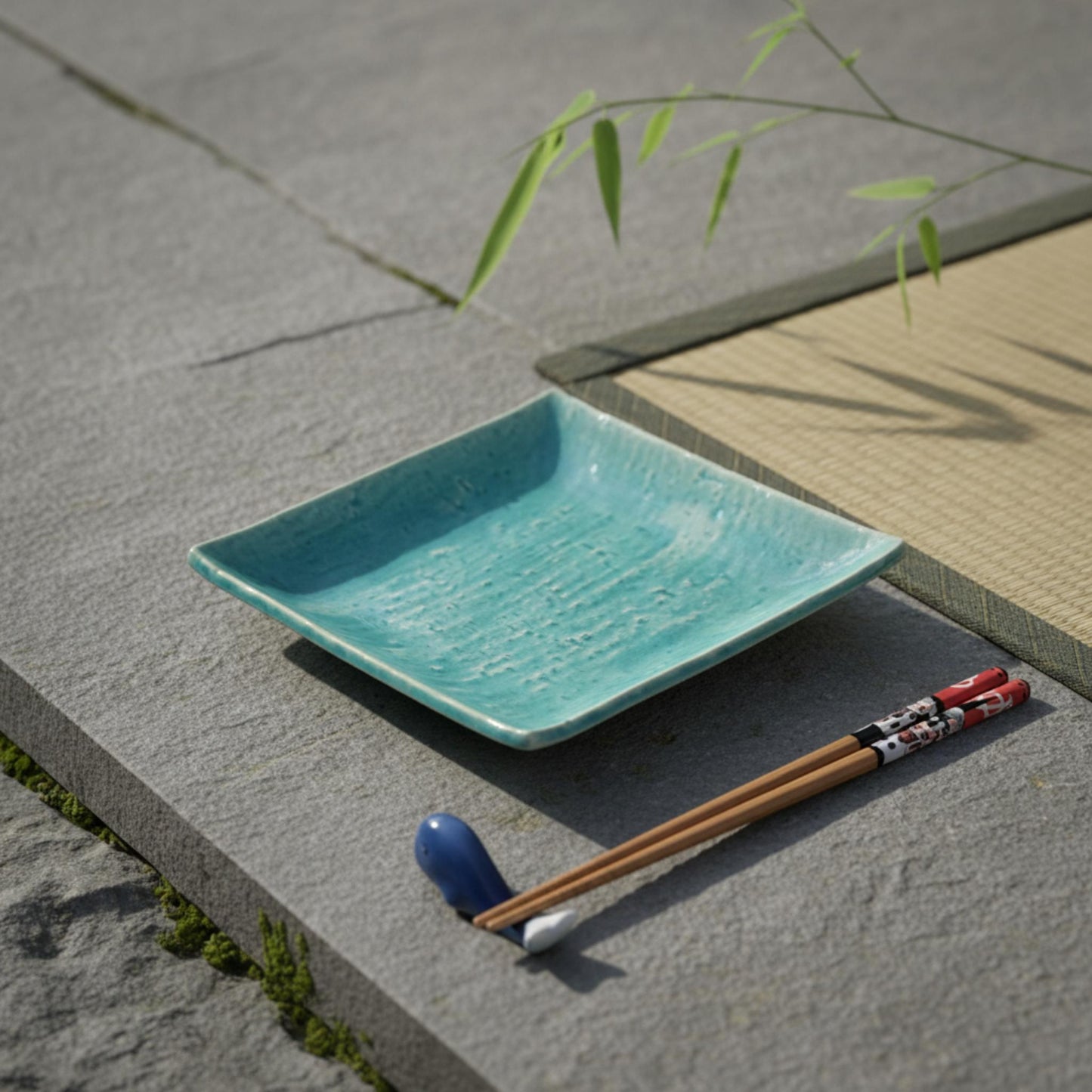 Assiettes artisanales – Série Turquoise "carrée et ovale"