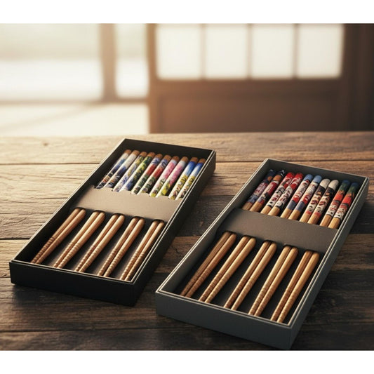 Set of 5 Pairs of Bamboo Chopsticks - 3 Designs